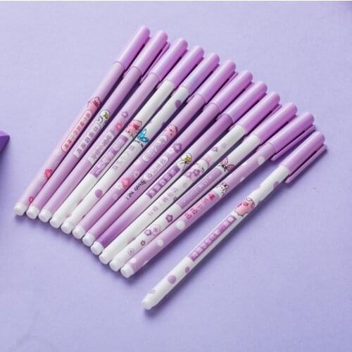 12PC/SET Purple Xueba Pen Pig Pen Interesting Text Learn To Master Inspirational Words 0.5 Gel Pen Water Pen Carbon Pen Wholesal