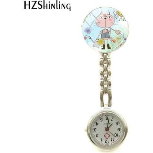 2018 New Cartoon Cat Nurses Watch Funny Cats Nurse Watches Love Animal Round Glass Dome Jewelry Watch Clip-on