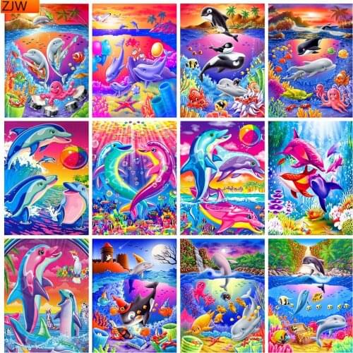 5D DIY Diamond Painting Dolphin Diamond Embroidery Cartoon Rhinestone Mosaic Cross Stitch Kit Home Decoration
