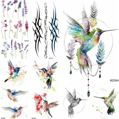 Watercolor Hummingbird Temporary Tattoos Realistic Fake Jewelry Lavender Tattoos Sticker For Women Body Art Arm Waterproof Tatoo