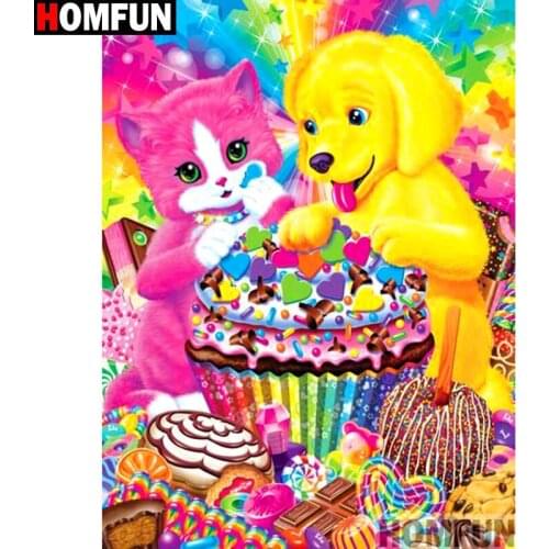 HOMFUN Full Square/Round Drill 5D DIY Diamond Painting "Dog Cat" Embroidery Cross Stitch 5D Home Decor Gift A14753