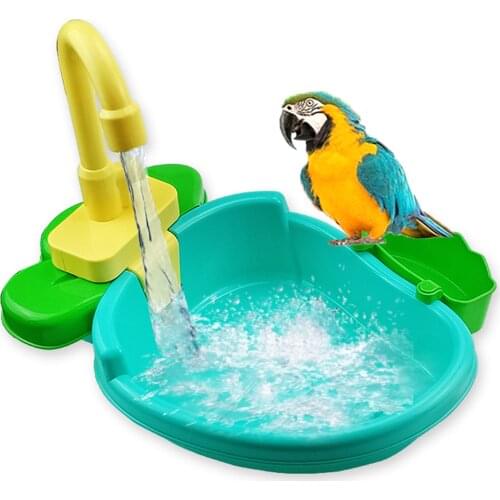 Bird Feeder Automatic Parrot Bath Tub Swimming Pool Faucet Parrot Bath Shower Water Dispenser Bird Cage Bathroom Parrot Toy #W0