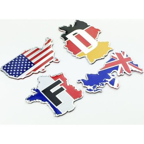 Car sticker United Kingdom France United States Germany flag aluminum fender trunk decal for bmw e46 e60 volkswagen accessories