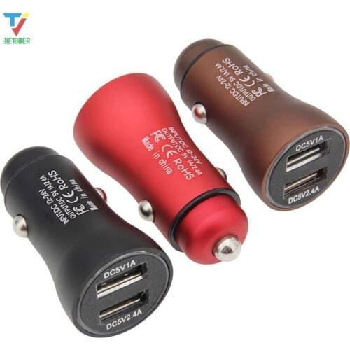 Car Charger Mini 5V 2.4A Dual USB Car Charger Power Drive Universal Car Adapter with LED Light 100pcs/lot