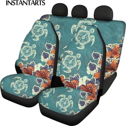 INSTANTARTS Car Seat Covers Hibiscus And Turtles Print Durable Vehicle Seat Covers Set Washable Car Accessories Car Seat Cushion