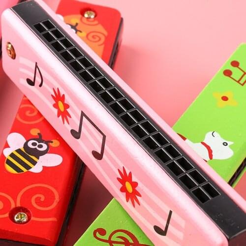 Double Row 16 Hole Harmonica Music Toy Musical Instrument For Kids Colorful Musical Wooden Painted Harmonica Kid Childrens Gift