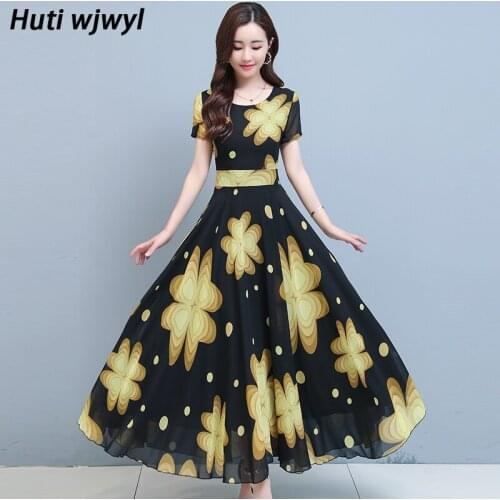 Elegant Women Party Vestidos Summer 3XL Plus Size Print Boho Maxi Sundress 2021 Vintage Floral Chiffon Bodycon Beach Midi Dress