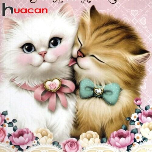 Huacan Full Square/Round Diamond Painting Cat Dog 5D DIY Diamond Embroidery Art Cartoon Farmhouse Decor