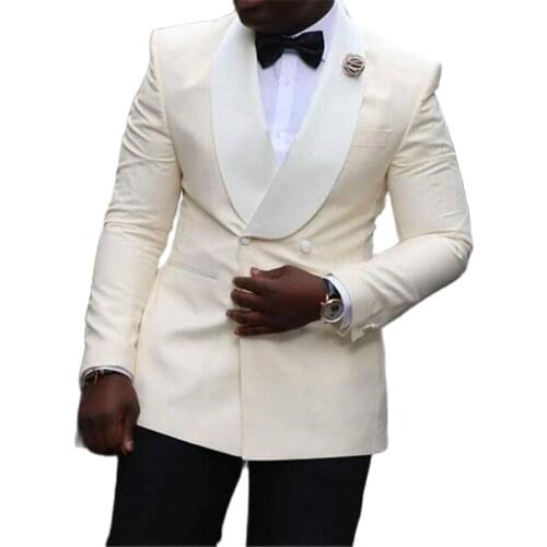 Custom Made Groomsmen Shawl Lapel Groom Tuxedos Double Breasted Men Party Suits Wedding Best Man Blazer (Jacket+Pants)