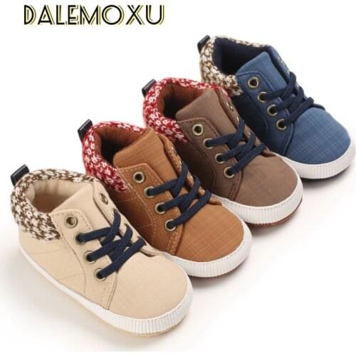 Newborn Baby Boys Shoes Pre-Walker Soft Sole Sports Sneakers Spring/Autumn Canvas High-Top Non-slip Trainers Casual Shoes
