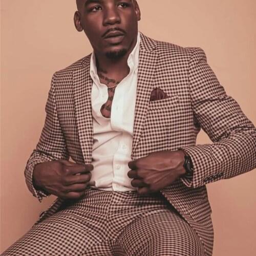 Classic Check Mens Suits Groom Groomsmen One Button Pants Suit Tailored Prom Party Blazer Jacket (Jacket+Pants)