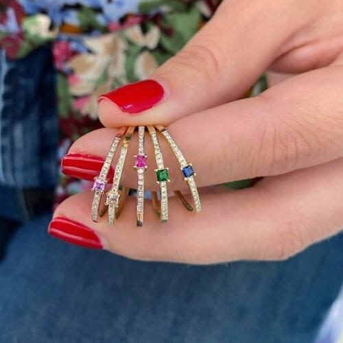 Baguette Square Rainbow CZ Band Eternity Ring Gold Color US Size 6 7 8 Fashion Colorful 5A Cubic Zirconia Stacking Finger Rings