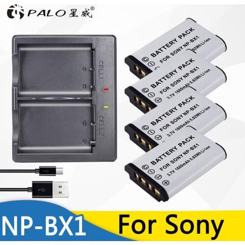 4Pcs Palo NPBX1 NP-BX1 Camera Battery Pack for Sony DSC RX1 RX100 AS100V M3 M2 HX300 HX400 HX50 HX60 GWP88 AS200V AS15+a charger