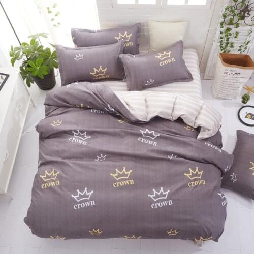 3/4pcs Crown Stripes AB Side Bedding Set Duvet Cover Flat Sheet Pillowcases Bed Linens Twin Full Queen King Size Ropa De Cama