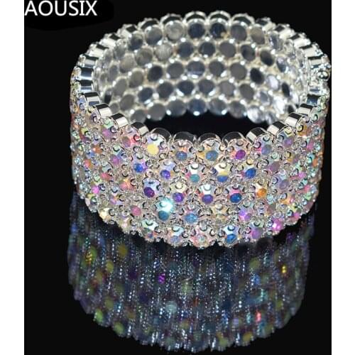 Fashion Bridal Jewelry Three & Five Rows Crystal Rhinestones Color Bracelets for Women Wedding Full Rhinestone Hand Wrist Bracel