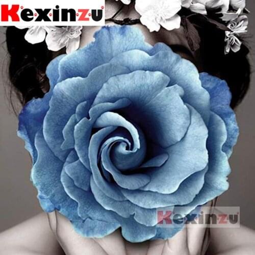 Kexinzu Full Square Round Drill 5D DIY Diamond Painting"Blue flower"3D Embroidery Rhinestone Cross Stitch 5D Home Decor X6450