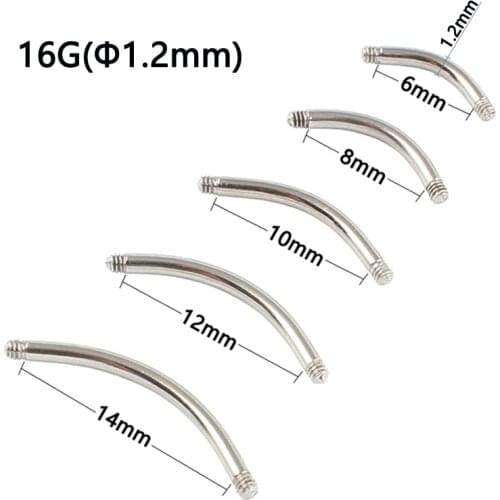 16G (1.2mm) body piercing DIY stainless steel screw thread arc rod spare part belly button ring eyebrow nail 10 pieces a Lot