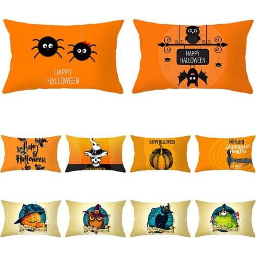 Cushion Cover for Halloween Decor Rectangular Polyester Pillow Cover 30x50cm Cartoon Animals Letters Printed Throw Pillowcase