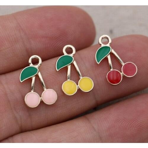 10pcs Enamel Cherry Charms Pendant for Jewelry Making Earrings Bracelet Necklace Accessories DIY Craft 17x10mm