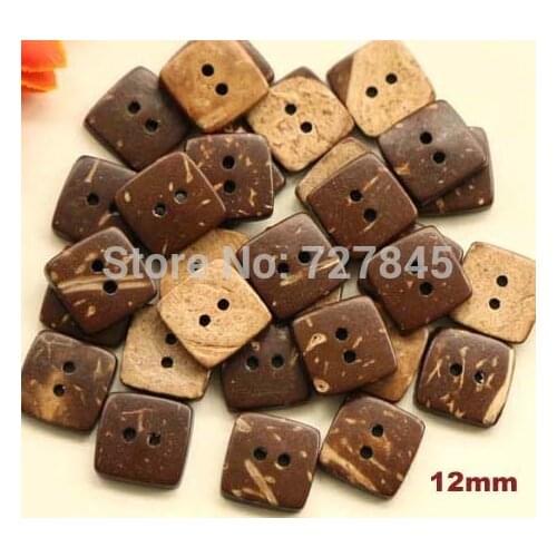 50Pcs/lot Size:12mm Natural Square Shape Coconut Shell Button 2-Holes Buttons Sewing Accessories(KK-1133-316)