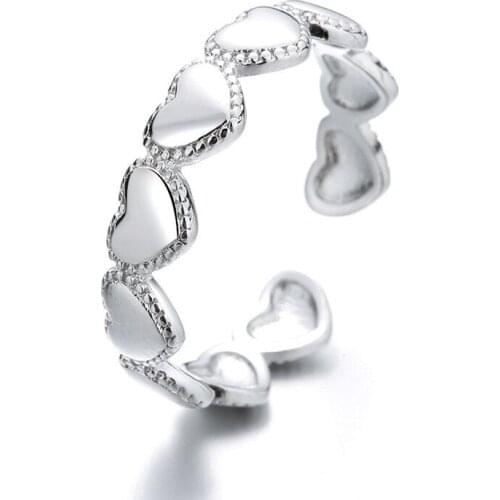 Adjustable High quality Girls Womens Silver Colour Linked Ring Heart Jewellery Gift