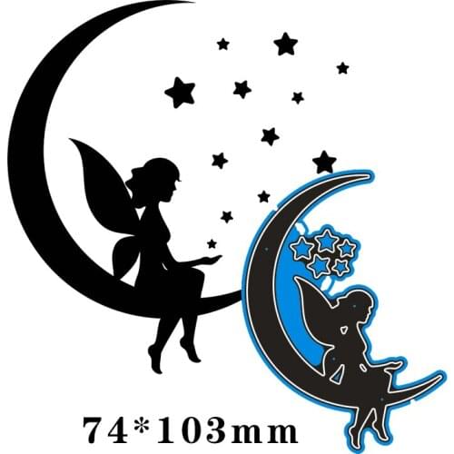 Cutting Metal Dies Fairy on Moon for 2020 New Stencils DIY Scrapbooking Paper Cards Craft Making New Craft Decoration 74*103mm