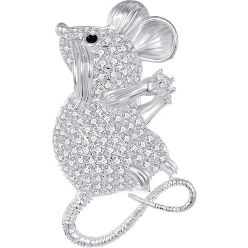 Cute Black White Zircon Mouse Brooches For Women Retro New Copper Brooch Pins Hiphop Party Fashion Clothing Jewelry 2020