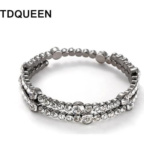 TDQUEEN Spiral Rhinestone Bangle Big Crystal Bracelet Cuff Wedding Bridal Jewelry Hot Selling Bracelets and Bangles for Women
