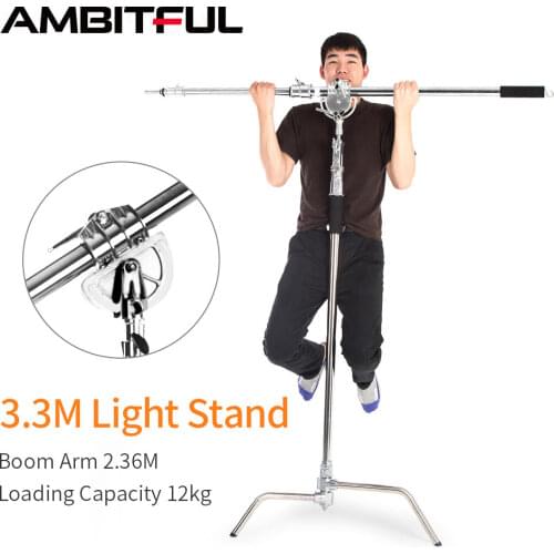Metal Max Height 330cm Adjustable Reflector Stand with 95-230cm Holding Boom Arm for Photography Studio Video Flash, Monolight