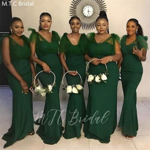 Dark Green Wholesale African Bridesmaid Dresses V Neck Mermaid Plus Size Maid Of Honor Dress Long Prom Wedding Party Dress