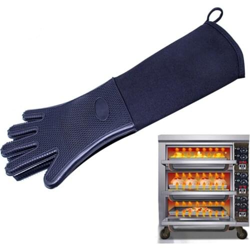 Hot Sale Kitchen Baking Heat Resistant Canvas Stitching Solid Color Oven Mitt Extra Long Cooking Gloves BBQ Oven Gloves