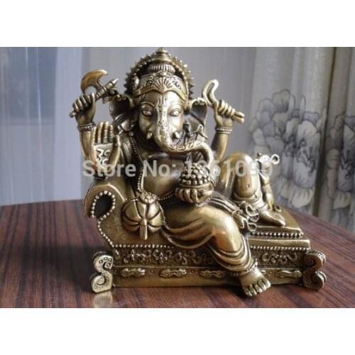 YM 312 Tibetan Buddhist bronze GANESHA INDISCHER GOTT statue on bed