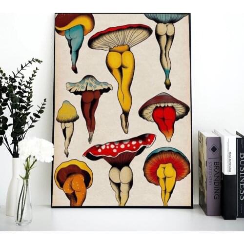 Sexy Woman Leg Mushroom Skirt Canvas Painting Retro Abstract Poster Art Indoor Bedroom Furniture Decorative Wall Art Picture