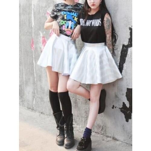 Womens Shiny Metallic Silver Skater Pleated Mini Skirt Galaxy Hologram Party Punk Rock Style