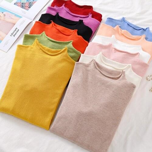 Half Turtleneck Long Sleeve Women Sweater Slim Knitted High Elastic Solid 2021 New Fall Winter Fashion Sweater Women Pullovers