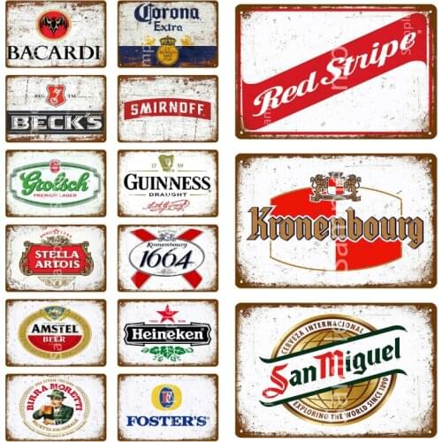 Beer Whiskey Brand Tin Sign Shabby Vintage Metal Wall Signs Decor Craft Bar Pub Cafe Art Plate Poster Tin Board Painting Plaques