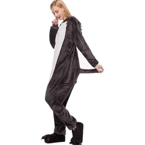 Winter Flannel Kigurumi Women Men Onesies Cute Cartoon Animal Wolf Pajamas Set Unisex Pyjama Pijama Sleepwear
