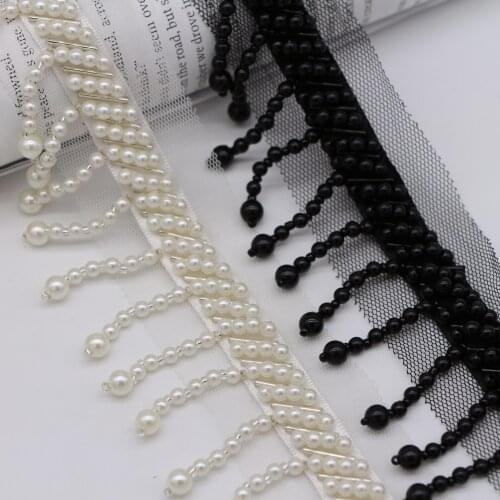 10Yards Handmade Hanging Pearl Beaded Lace DIY Clothing Shoes Hat Decoration Garment Dress Tassel Lace Beading Curtain Sewing