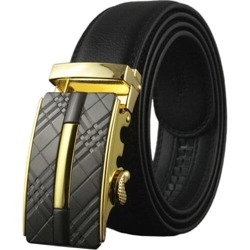 100% Genuine Leather Mens Belt with Gold Buckle 2019 New Fashoin Long Belts for Male