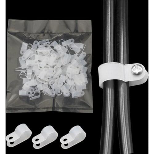 100Pc R-Type Cable Wire Clip Nylon Hose Cable Clamp for Wall Fasteners Cable Mounting Fix Wire Management Power Cord Organizer