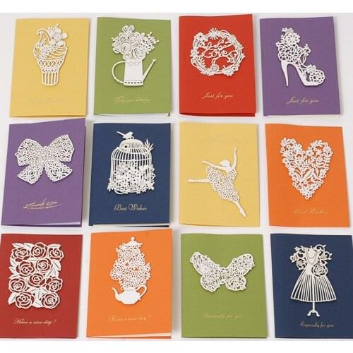12pcs colorful 3D Birthday Cards thank you blessing card carved invitation card with envelope