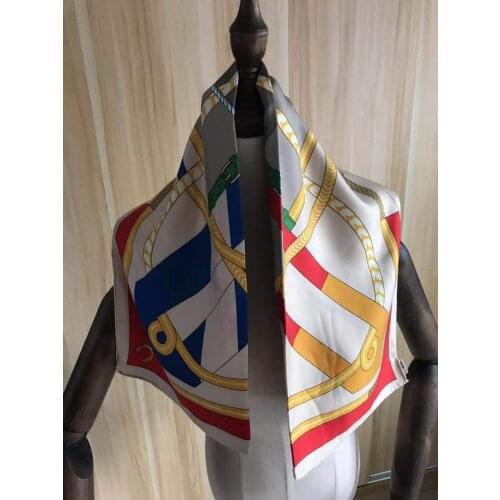 2021 new arrival fashion elegant brand chain 100% silk scarf 90*90 cm square shawl twill wrap for women lady girl