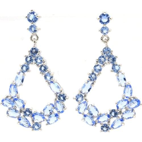 42x24mm European Design Created Delicate Fine Cut Dazzling Violet Tanzanite Silver Earrings For Women Dating