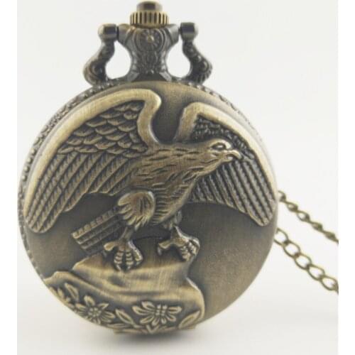 50pcs/lot Vingtage Eagle Quartz Pocket Watches with Chain New Arrival Fashion Pendant Gift Watch