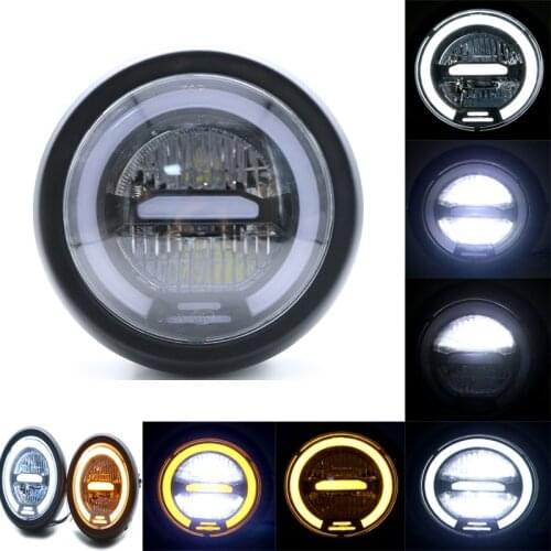 6.5 Inch Motorcycle LED Headlight Scooter Retro Black Headlamp Moto Front Light for Cafe Racer Bobber Chopper Honda CG/GS 125