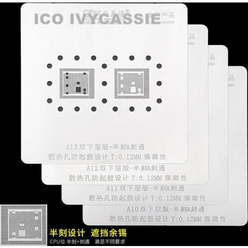 A10 A11 A12 A13 CPU BGA Stencil For iPhone Double Bottom Layer IC Solder Ball Reball Pin Rework Tin Plant Net Amaoe Square Hole