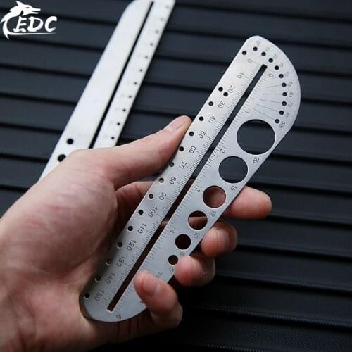 A292 Self-defense ruler titanium alloy TC4 multi-function large stainless steel compass protractor hex scale EDC tool