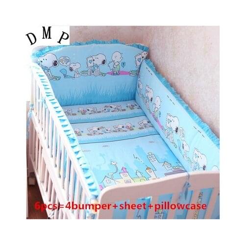 Promotion! 6PCS baby crib bedding set, cartoon pattern around juego de cama crib bedding set (bumpers+sheet+pillow cover)