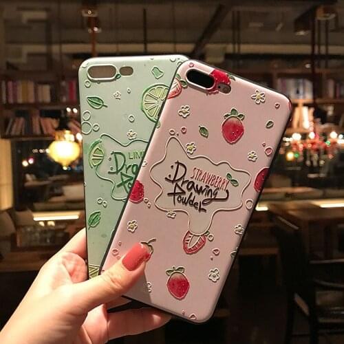 Cute Fruit Strawberry Lemon Embossed Phone Case for iPhone 6 7 8 Plus X XS MAX XR 11 12ProMax Case Soft TPU Back Cover Coque
