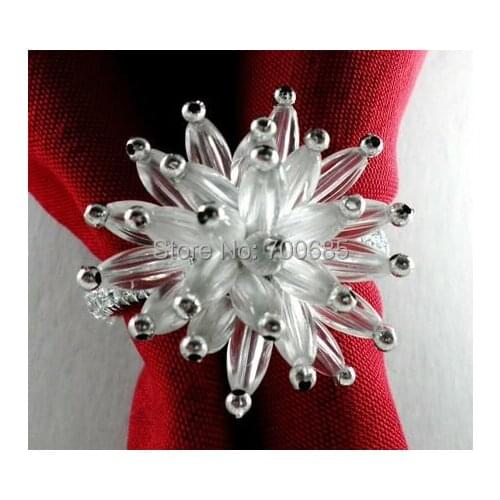 Crystal diamond sheet cheap napkin ring clear beades flower, napkin holder for wedding
